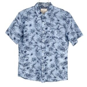 Weatherproof Vintage Men's Light Blue Floral Hawaiian Tropical Button Up Shirt-L
